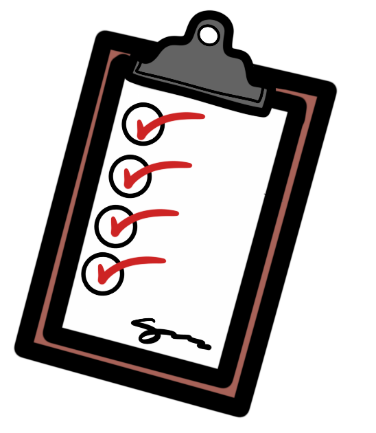 A clipboard with a checklist and all items marked checked.