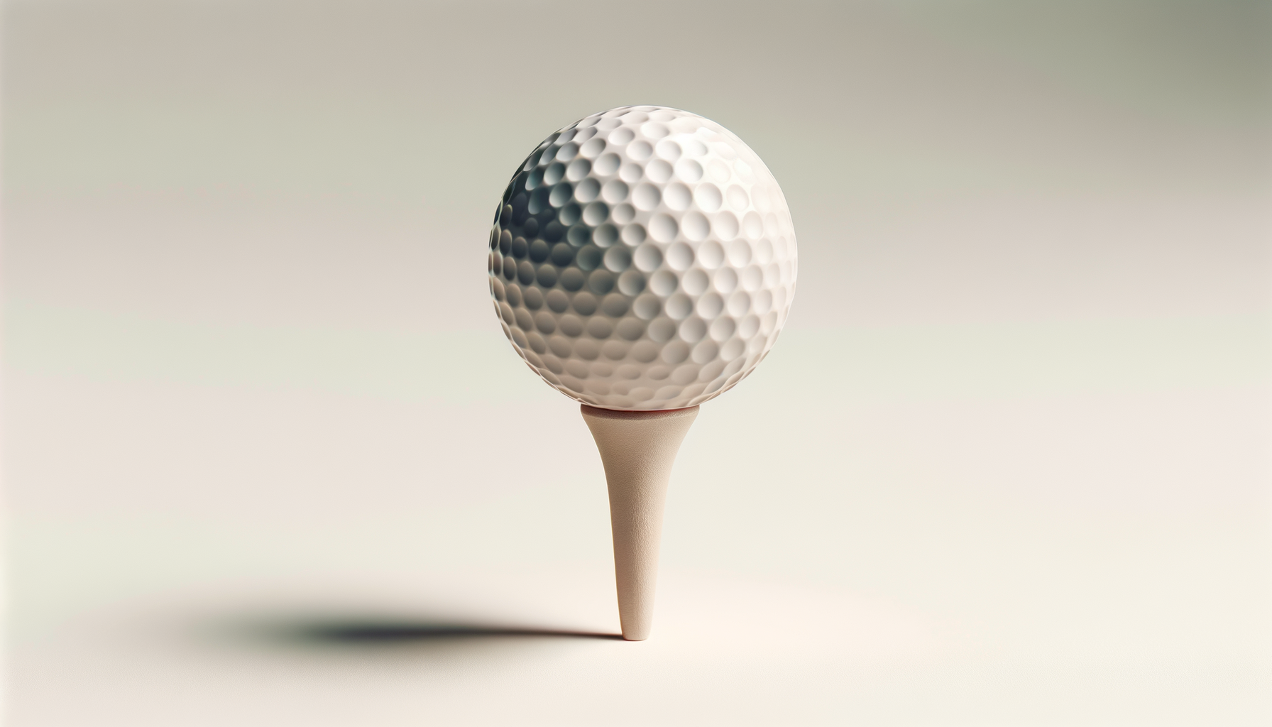 A golf ball mounted on a beige tee against a plain light background.