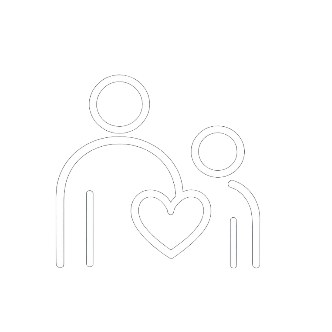 Line drawing of two abstract human figures holding a heart