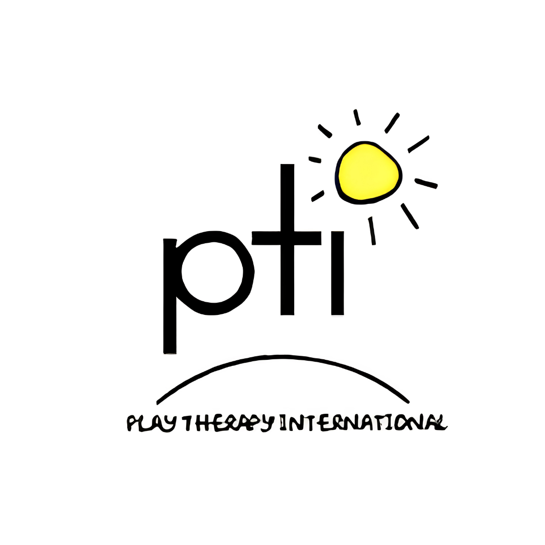 Logo for Play Therapy International with the words 'pti' in lowercase, a yellow sun above, and the phrase 'Play Therapy International' curved underneath.