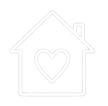Outline of a house with a heart inside, drawn with white lines.
