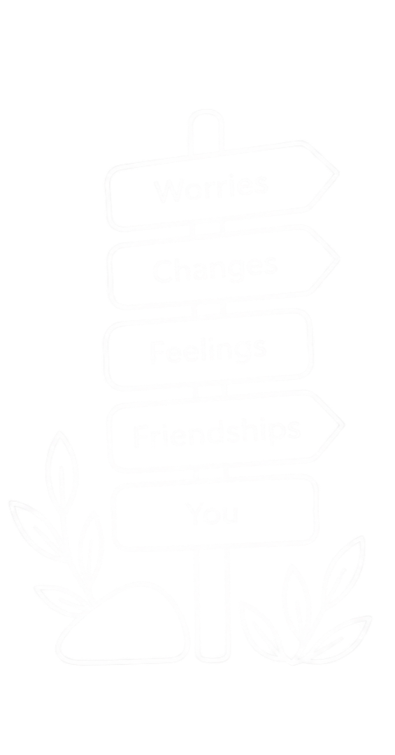 A signpost with multiple directional arrows surrounded by decorative leaves and flowers.