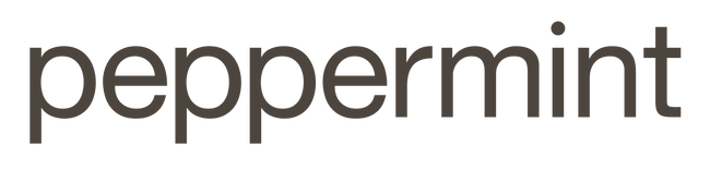The word 'peppermint' written in lowercase black letters on a white background.