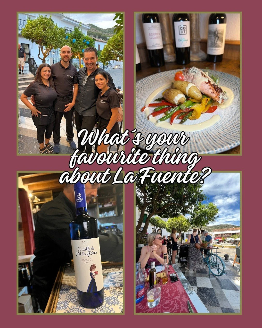 💬 What&rsquo;s Your Favourite Thing About La Fuente? 💬

Is it our warm and friendly team &amp; service?
Our mouth-watering Mediterranean-inspired food?
The carefully curated wine &amp; drink selection?
Or the unbeatable setting in beautiful Plaza E