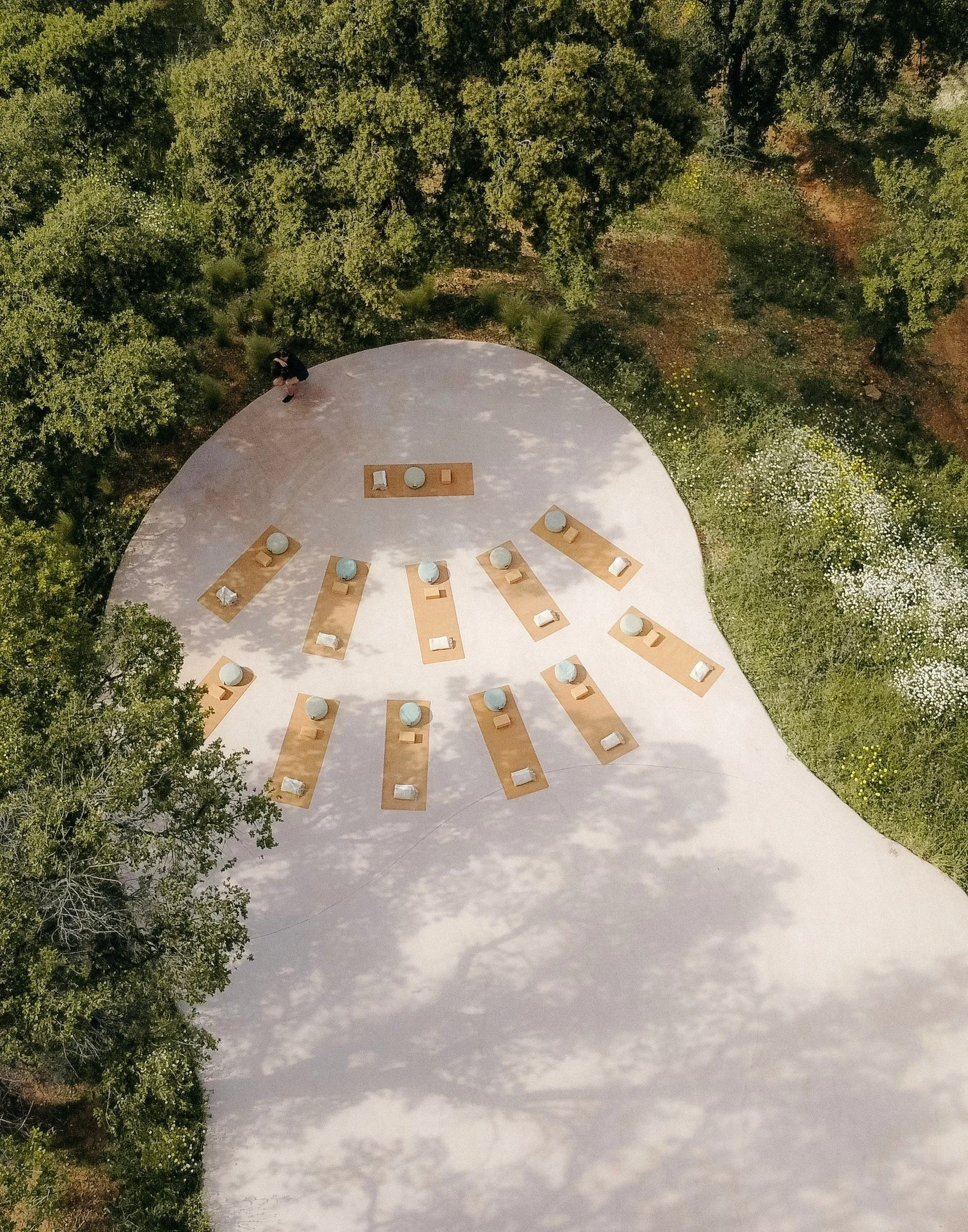 Outdoor ceremony space at Viluz Marbella — sacred circle and ritual grounds for The Sacred Descent transformational retreat Spain