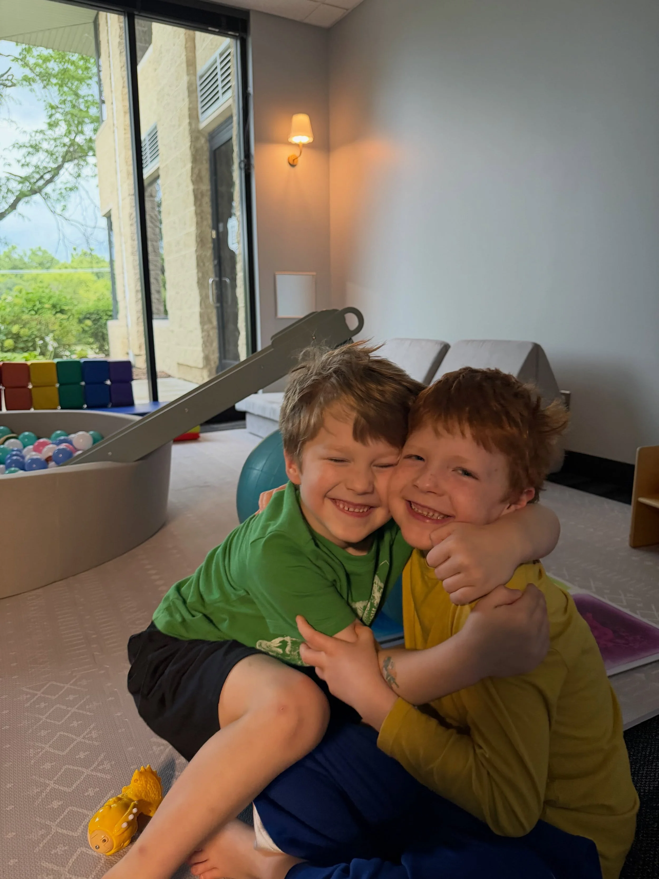 When you come to your nice, quiet office to organize and catch up on the @apraxiakids conference, but then your husband brings you some friends. 10 more days until school starts, not that I&rsquo;m counting! I do love that they love it here 🥹🫶🏻.