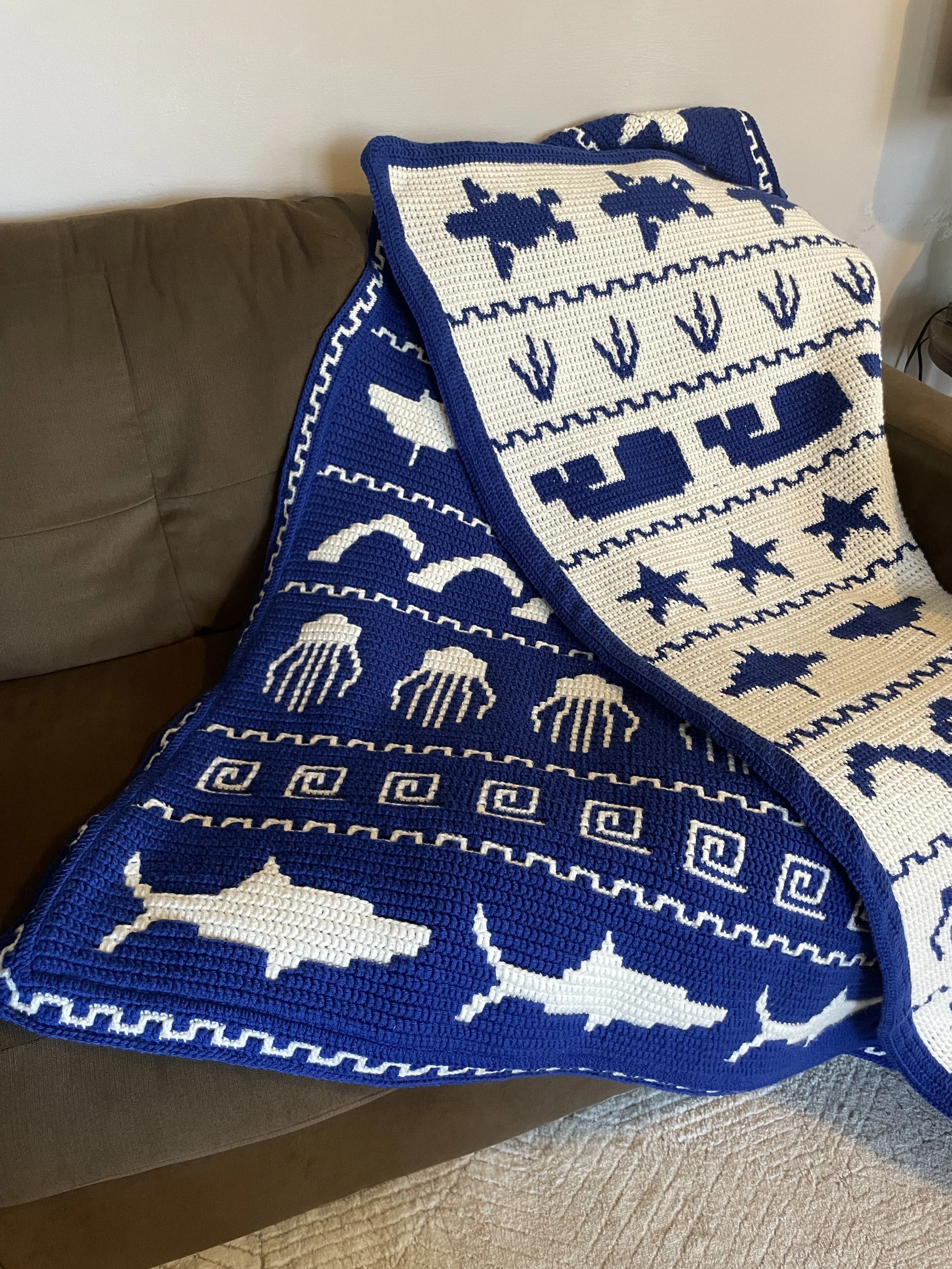 Reversible Ocean Mosaic Crochet Blanket