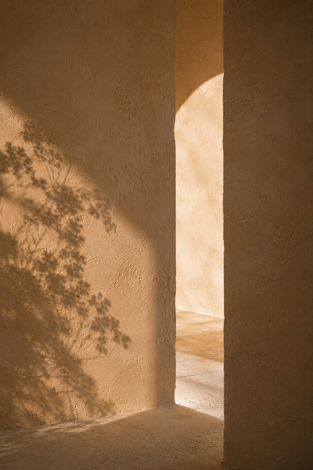 Arched opening with soft natural light in a minimalist architectural space.