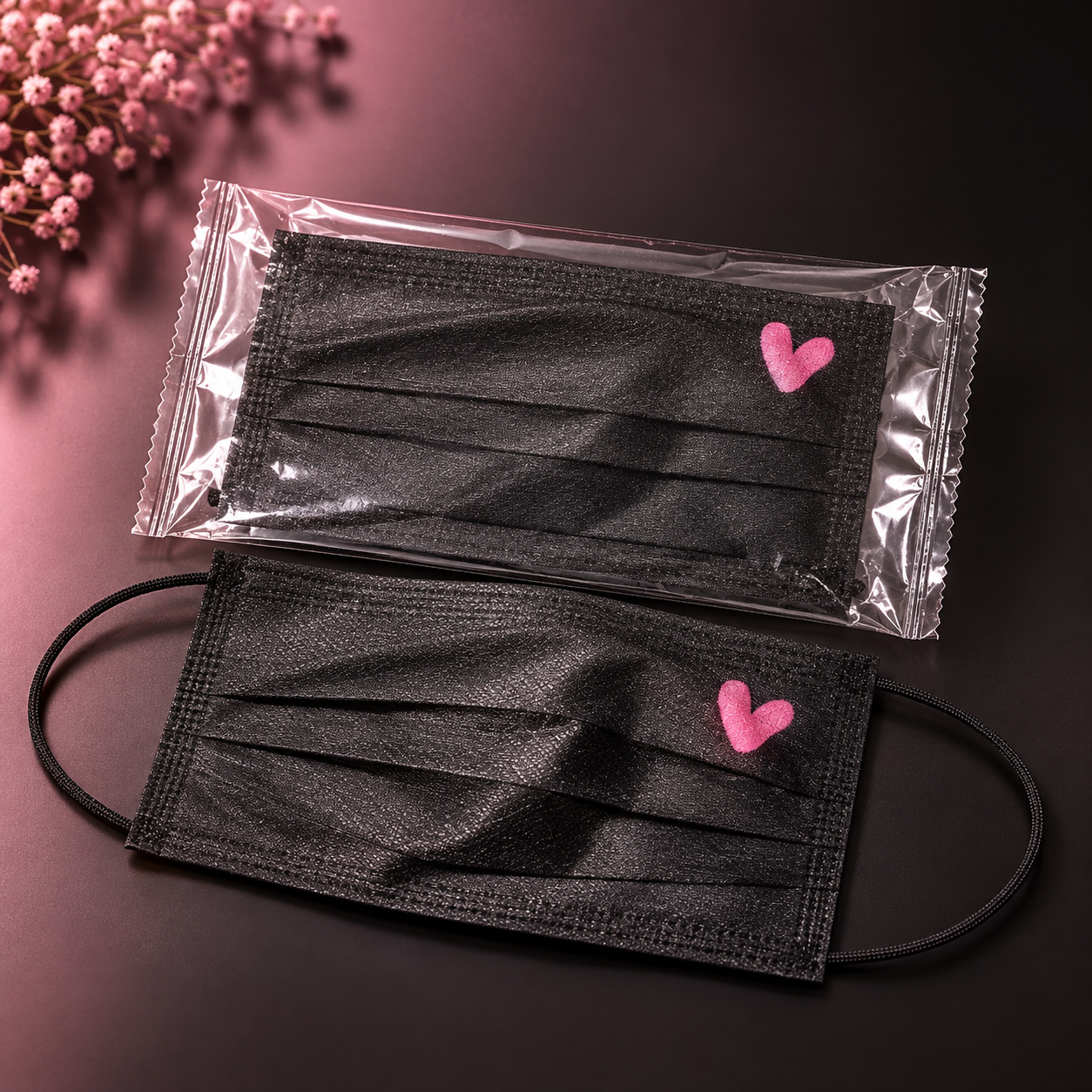 Pink Heart Disposable Face Mask
