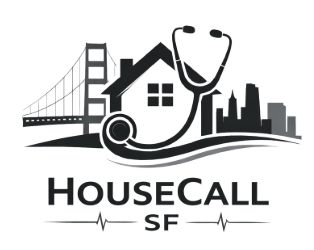 HouseCall SF podcast logo featuring Golden Gate Bridge, stethoscope, and home icon — real estate education for Bay Area healthcare professionals