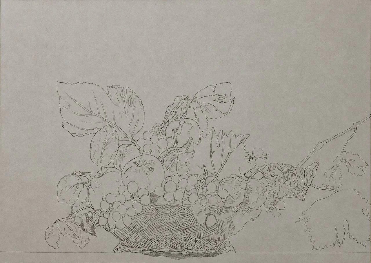CANESTRA DI FRUTTA, D'APRÈS MICHELANGELO MERISI DA CARAVAGGIO, 46 x 64 cm, [Carboncino su carta 25/05/2026]