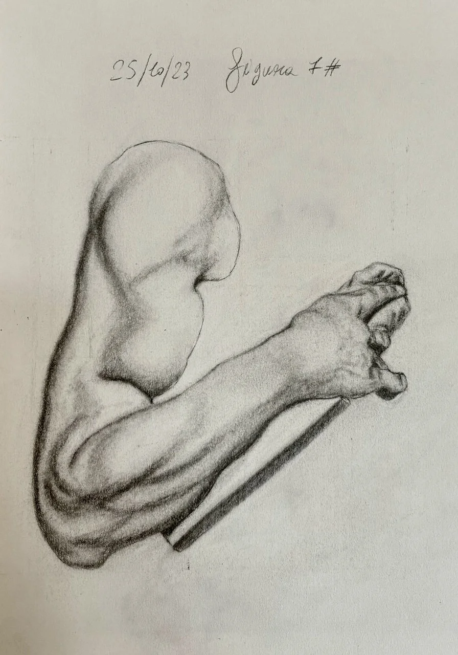 STUDIO DI BRACCIA E MANO CON PANNEGGIO,
[Grafite su carta
25/10/2023]