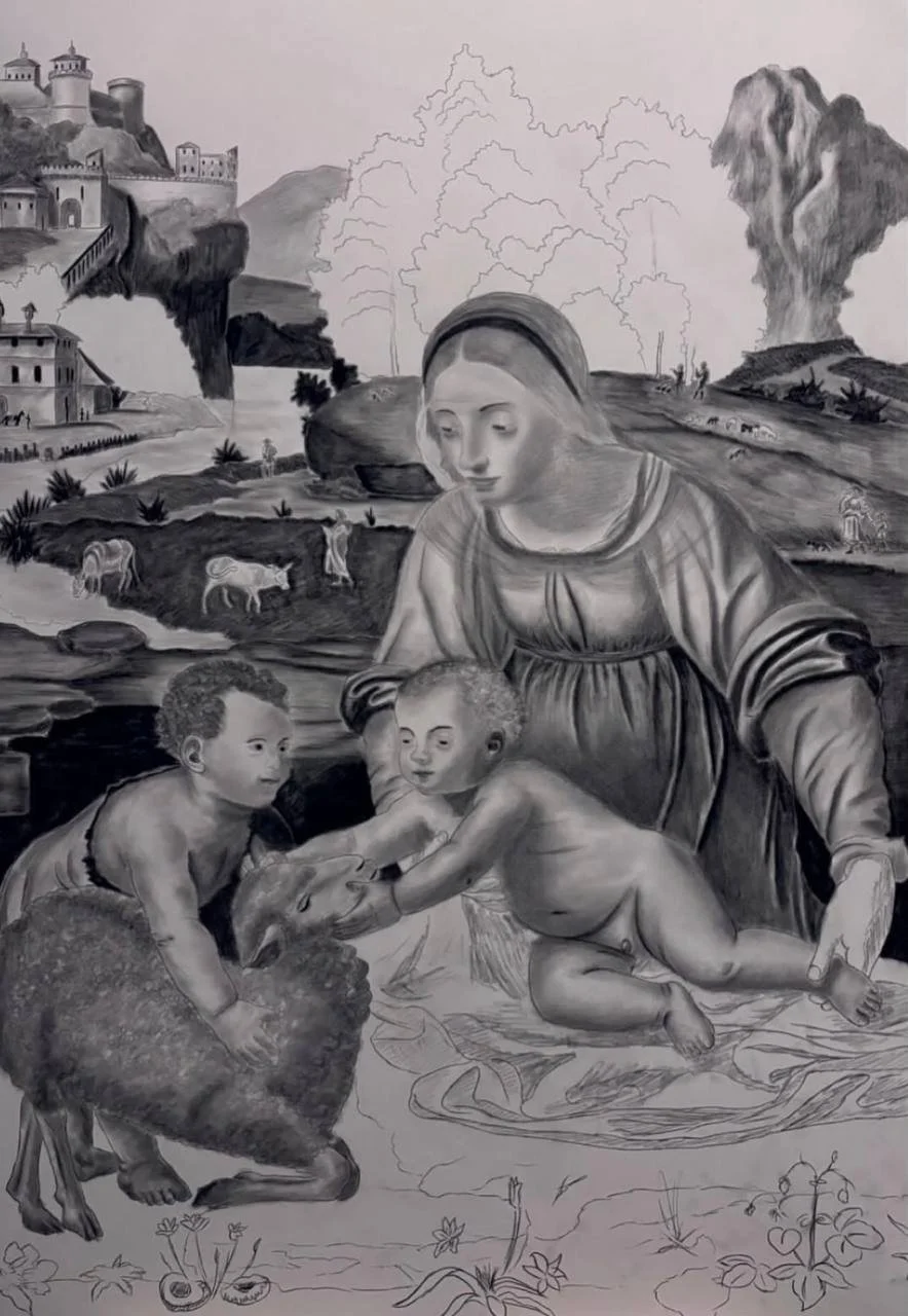 MADONNA COL BAMBINO, SAN GIOVANNINO E L'AGNELLO,
[Carboncino su carta
05/10/2025] 70 X 100 CM