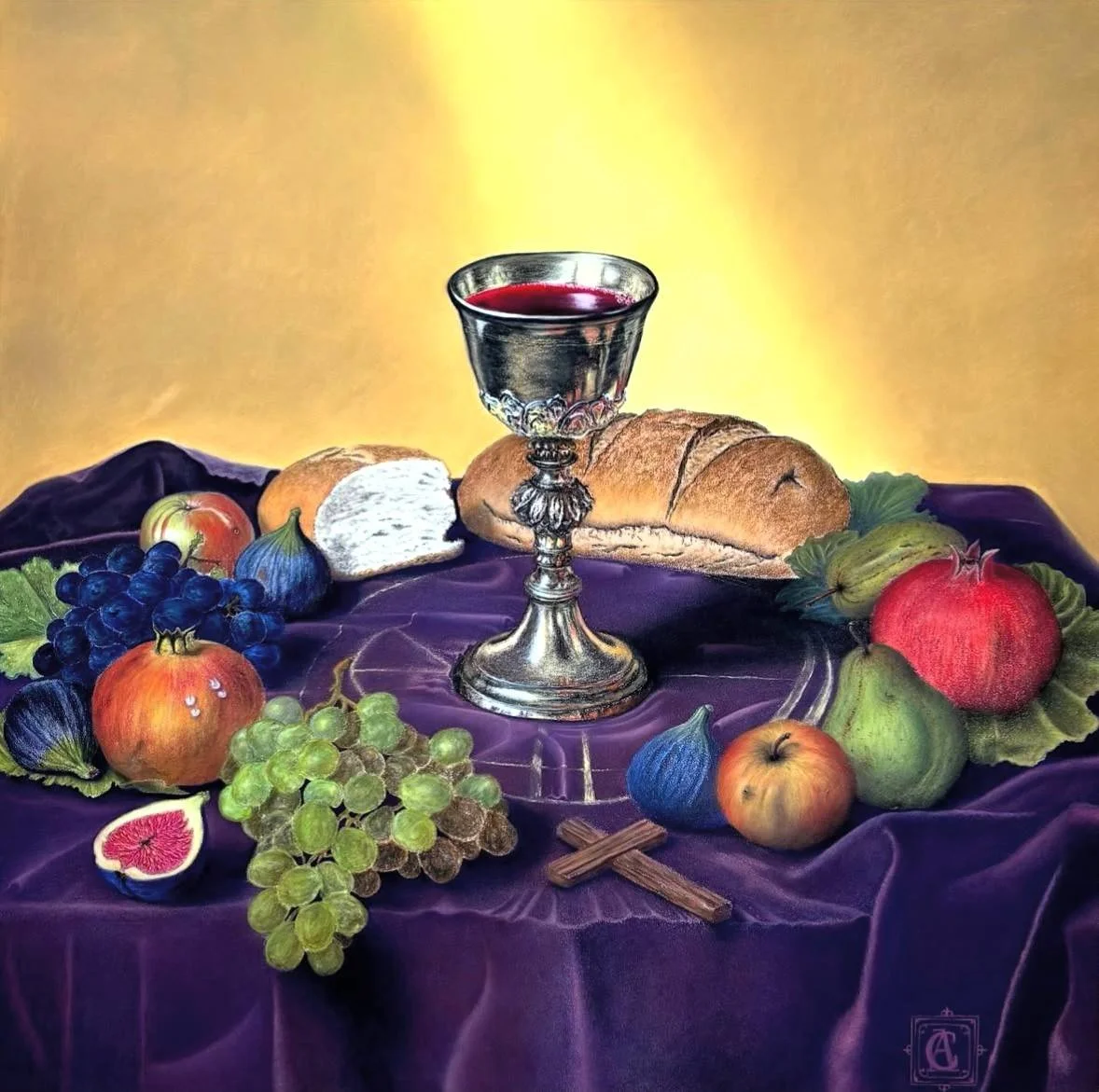 CALICE E FRUTTI, PASTELLI MORBIDI, 50 X 50 CM