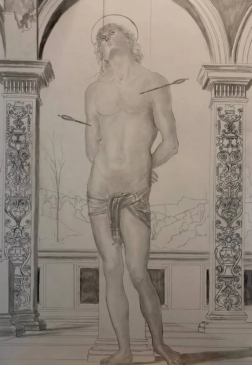 SAN SEBASTIANO,
[Carboncino su carta
03/10/2025] 70 X 100 CM