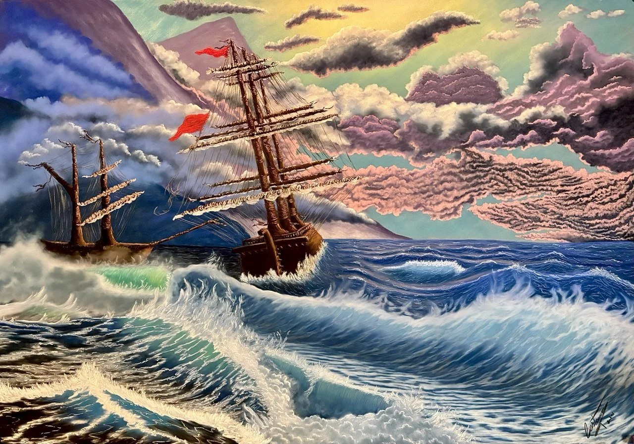 L'ULTIMA LUCE DEL NAUFRAGO, PASTELLI MORBIDI, 100 X 70 CM