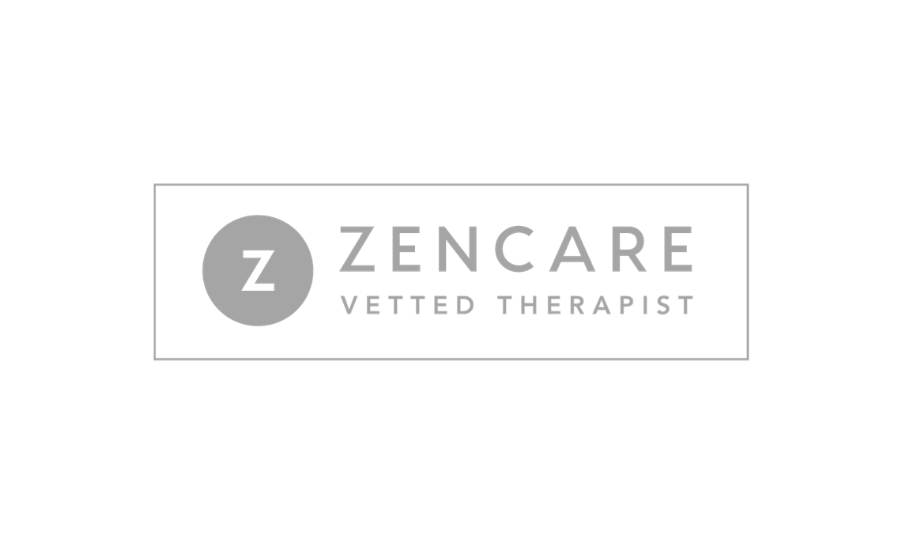 Logo for Zencare Veterinary Therapist on a black background with gray and white text.