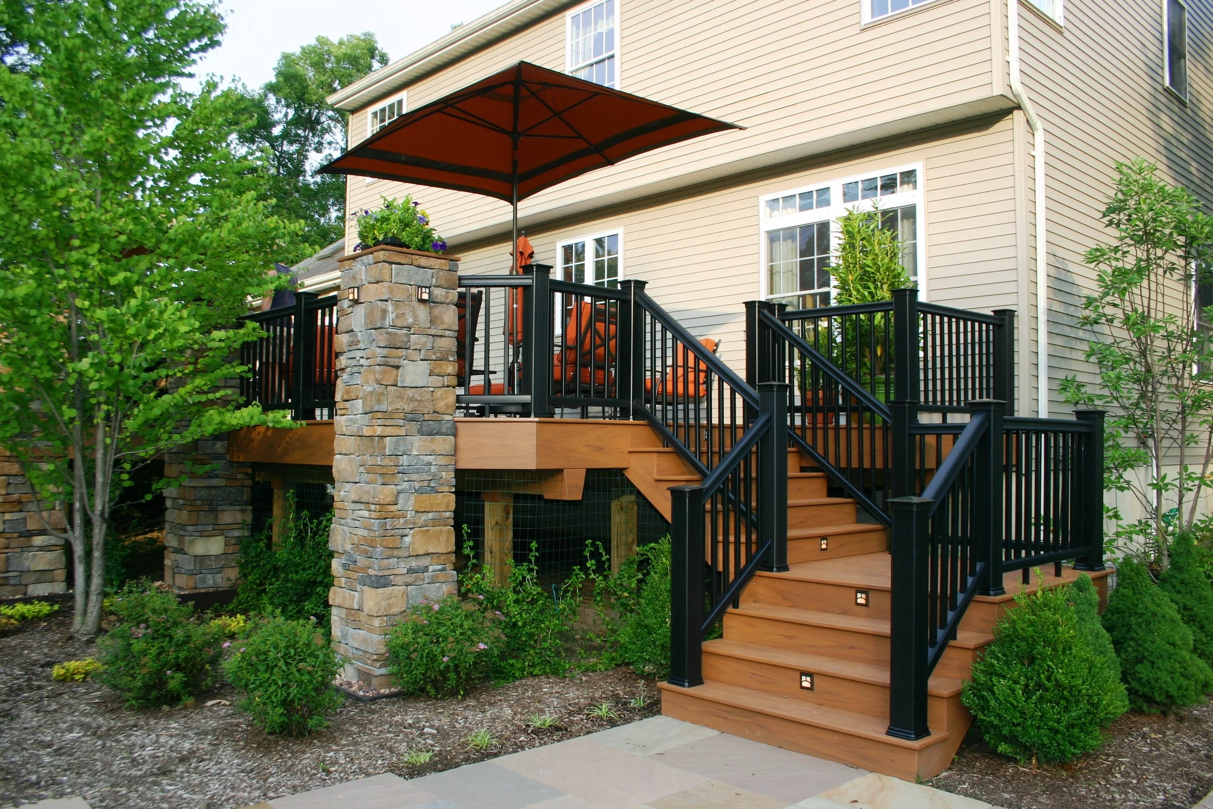 Composite Deck and Railing, Deck Lighting, Stone Work (Masonry) Columns, Manahawkin, NJ
