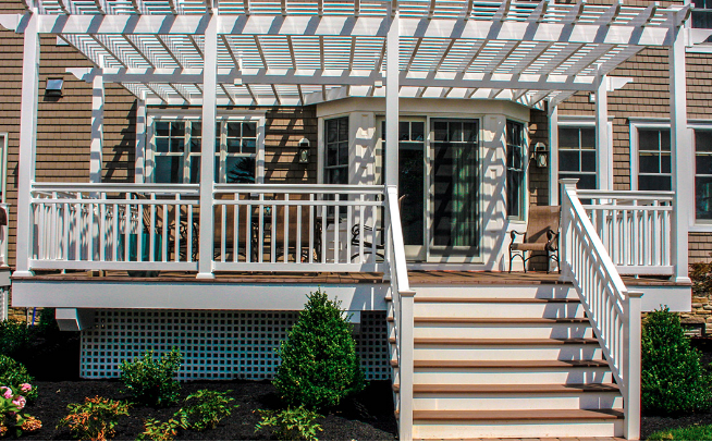 Custom Vinyl Pergola with Purlins, Composite Decking and Railing, Belmar, NJ