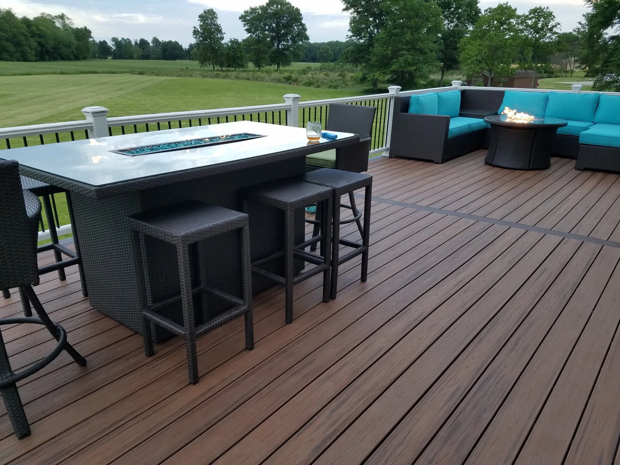 Custom Trex Composite Deck and Railing with Fire Feature and Deck Furniture, Monroe Twp. NJ