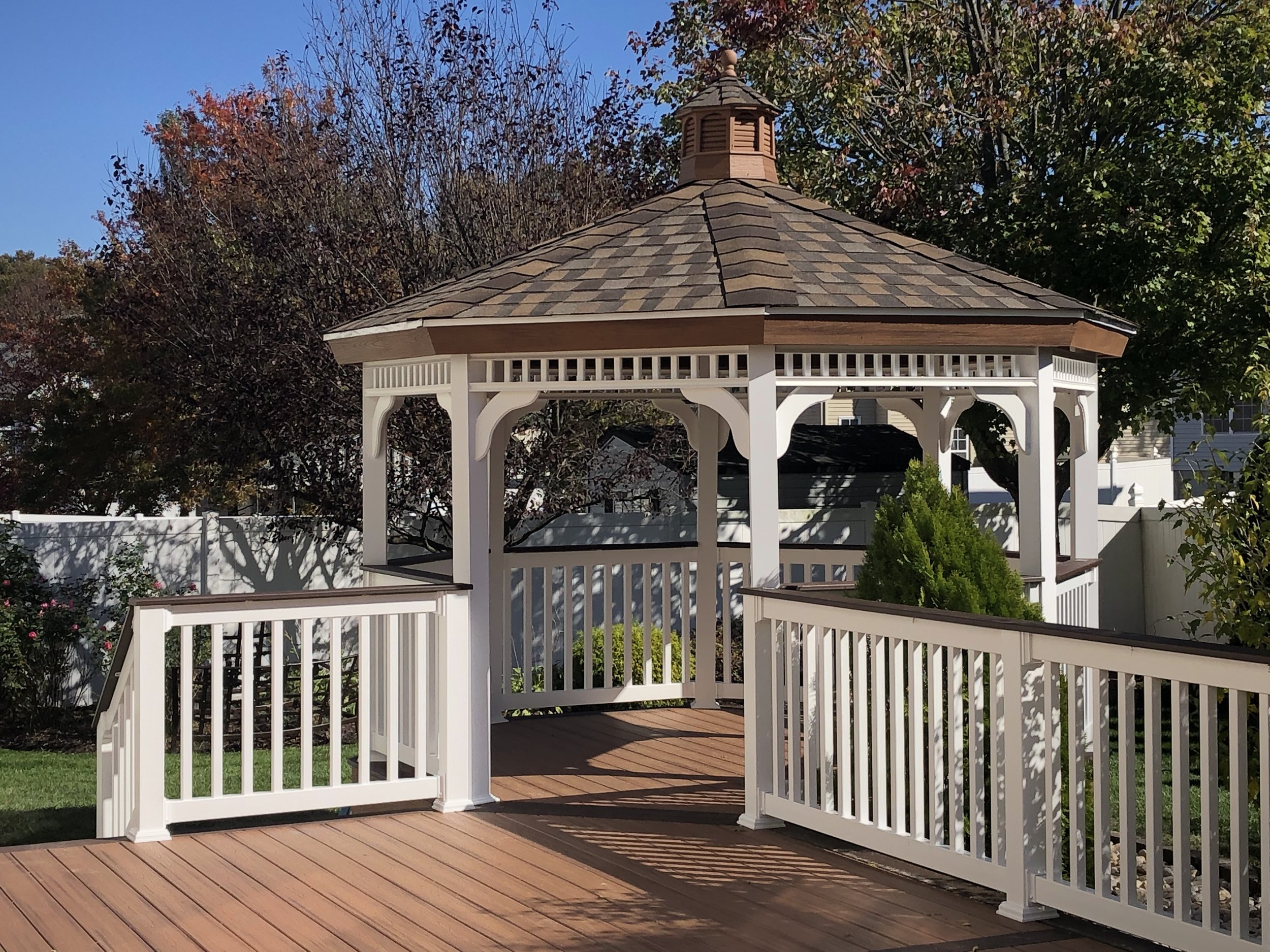 Custom Gazebo, Deck and Railing Project, Deck-Top Railing with PVC Trim and Deck Lighting
