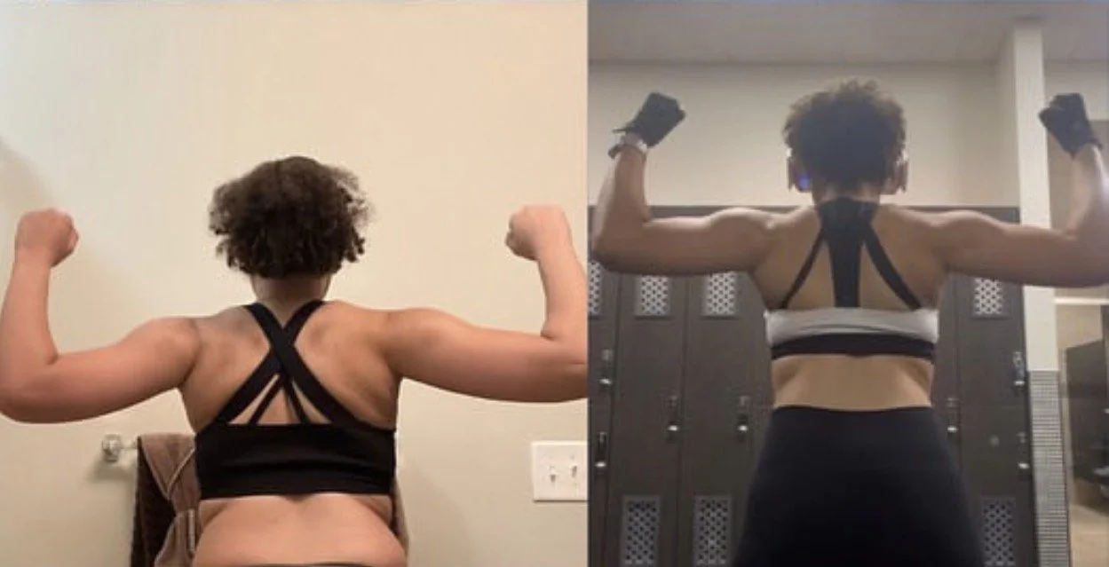 Woman taking picture in mirror to show physical body changes as a result of nutrition and fitness coaching