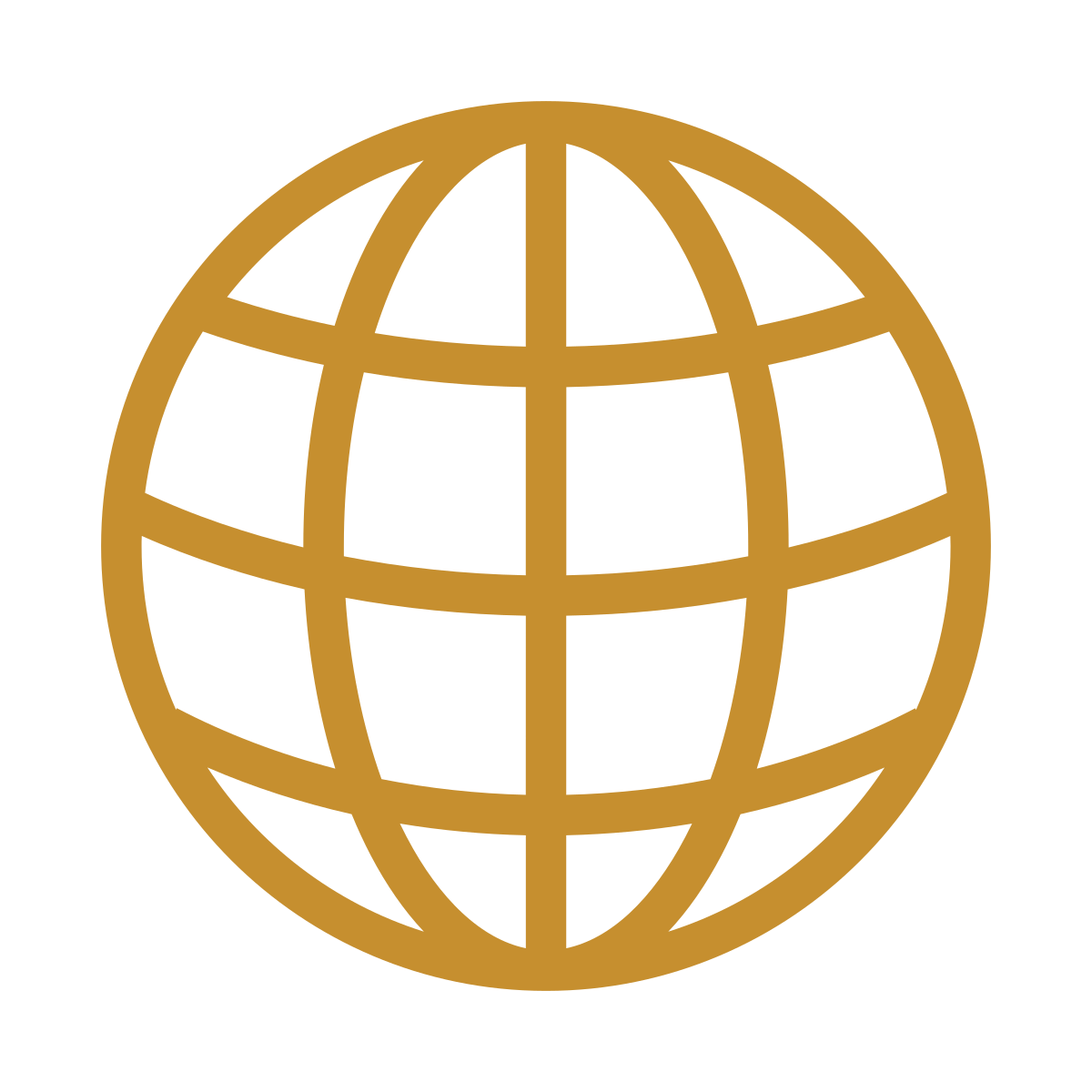 Gold globe icon on black background