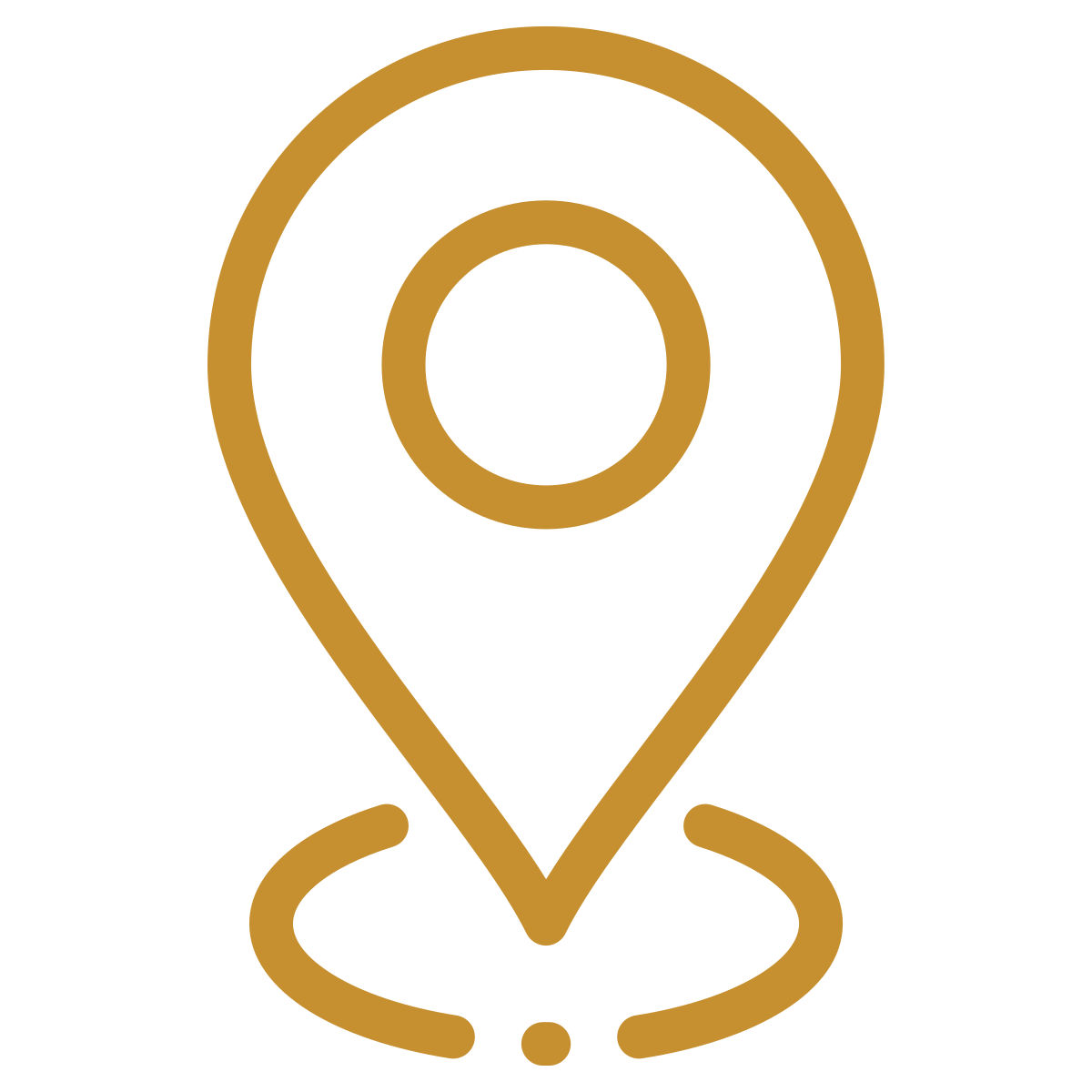 Gold location pin icon on a black background.
