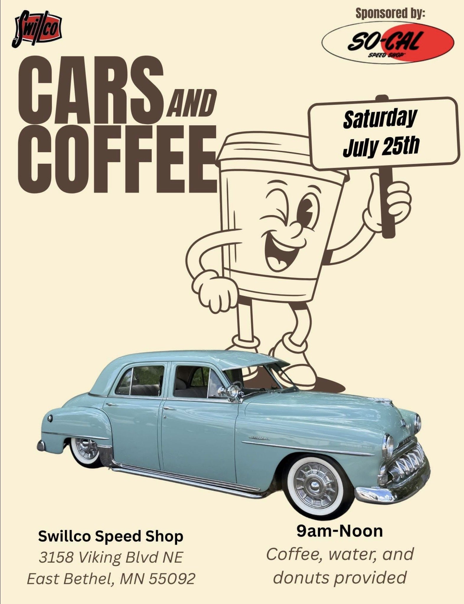 July Cars and Coffee is next weekend, July 25th! 

We also want to encourage everyone to head out to the Mermaid in Mounds View, MN on Sunday July 26th for the Scavengers Car Club annual car show!

Cheers to cool cars, cold beers, and hot summer week