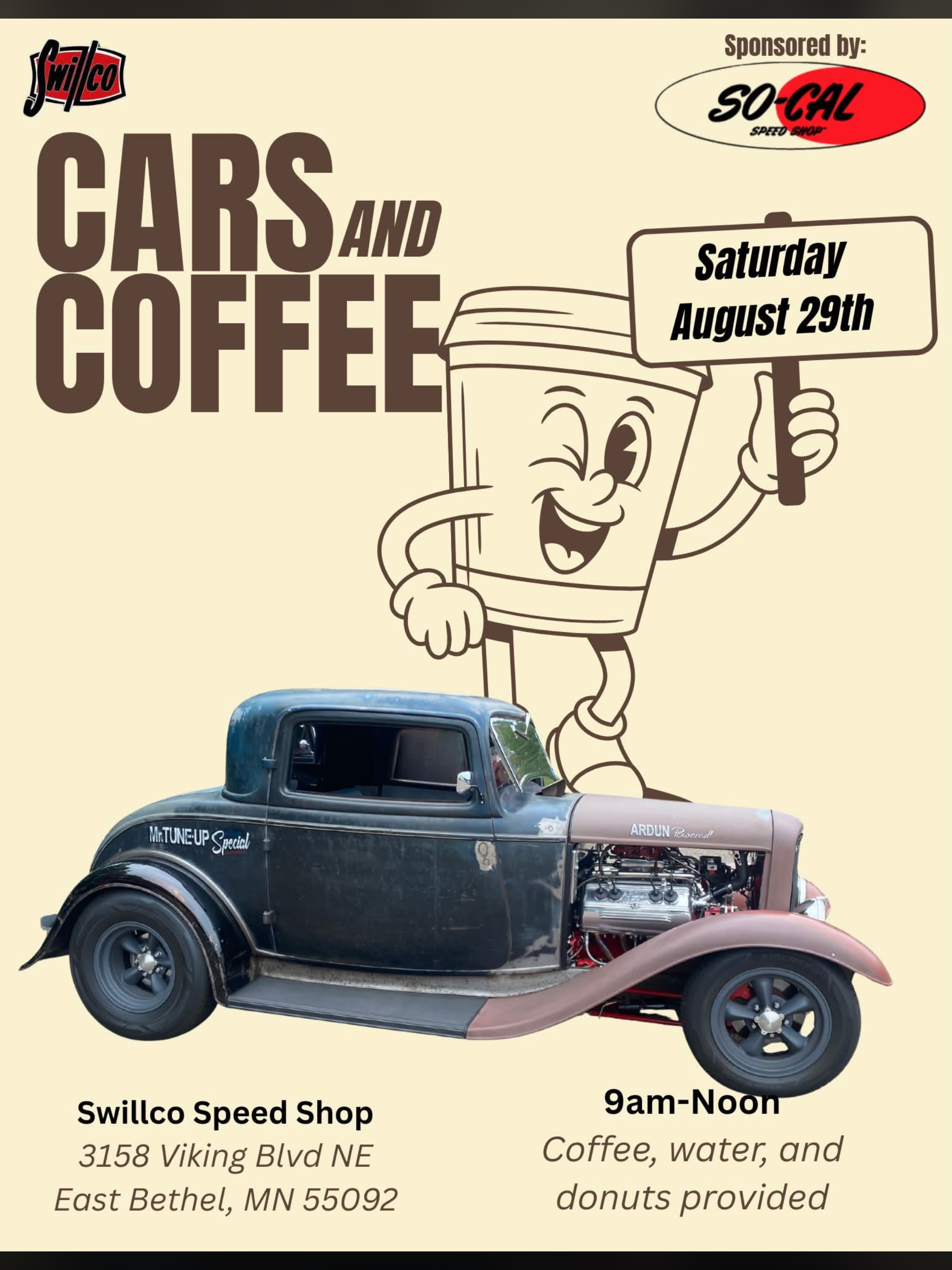 Join us for Cars & Coffee on Saturday August 29th at Swillco Speed Shop from 9am to noon! Last one of the Summer! Don't want to miss it!
