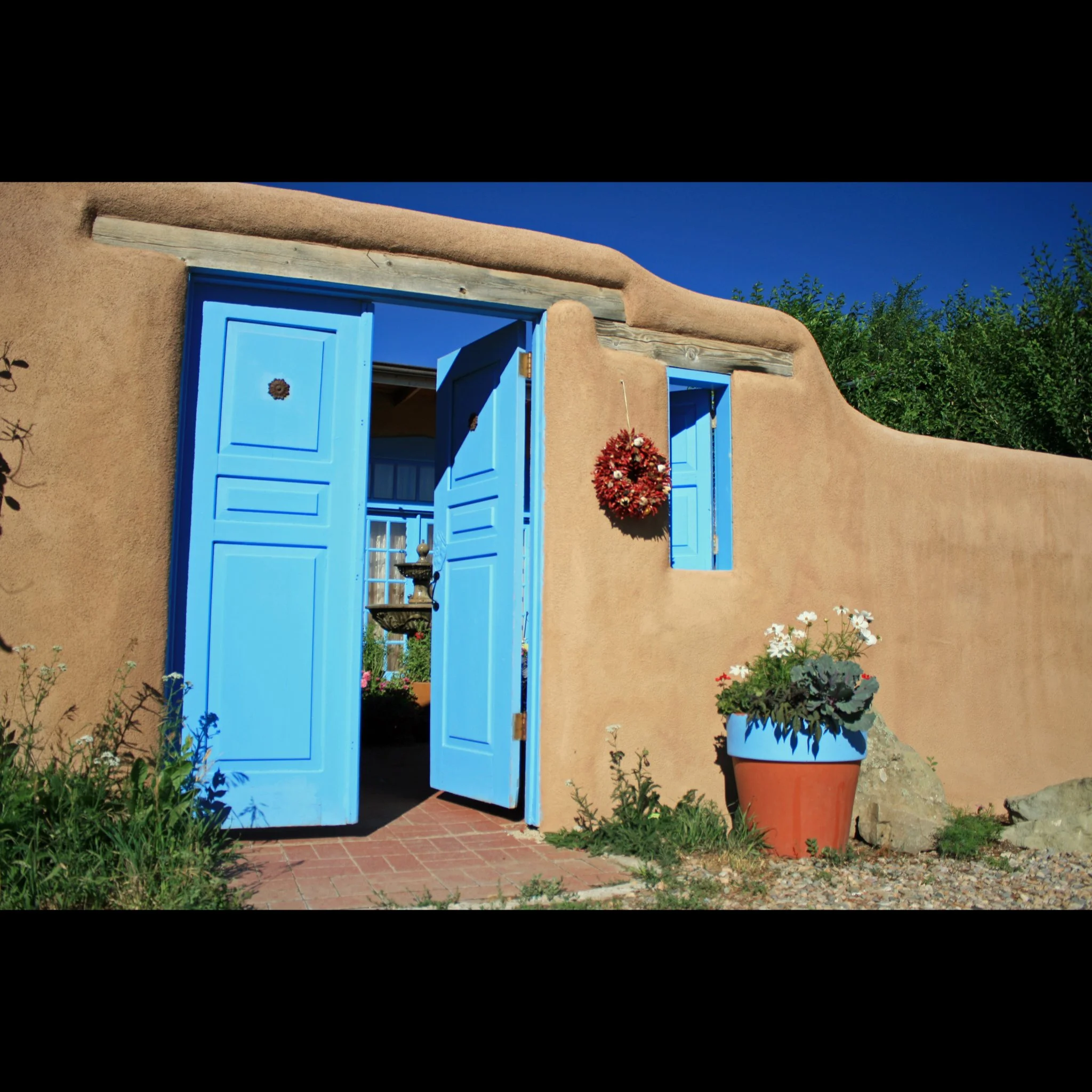 Open Turquoise Gate in Ranchos de Taos, NM Notecard