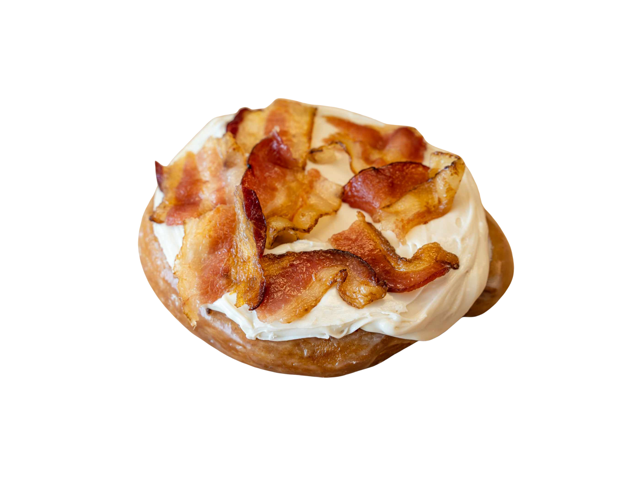 Close-up of a bacon cheeseburger with bacon, cheese, and a bun.