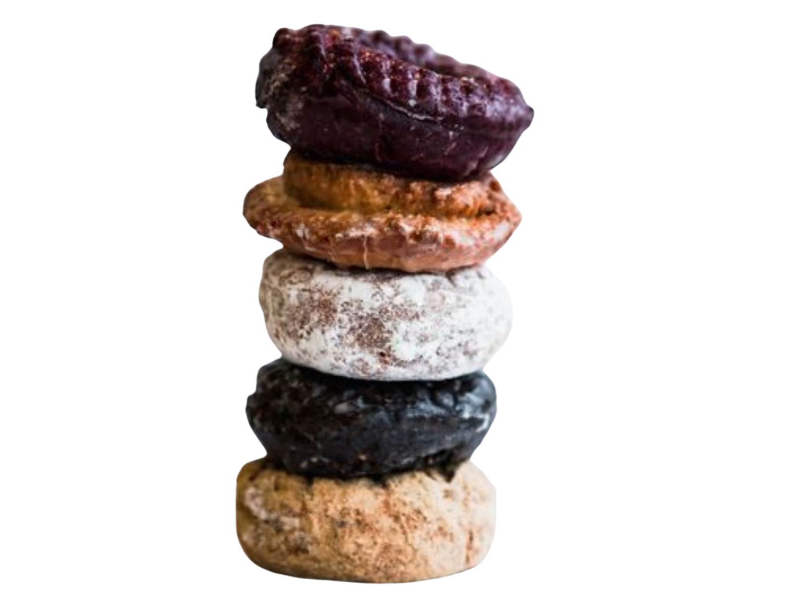 Stack of seven assorted colorful stones.