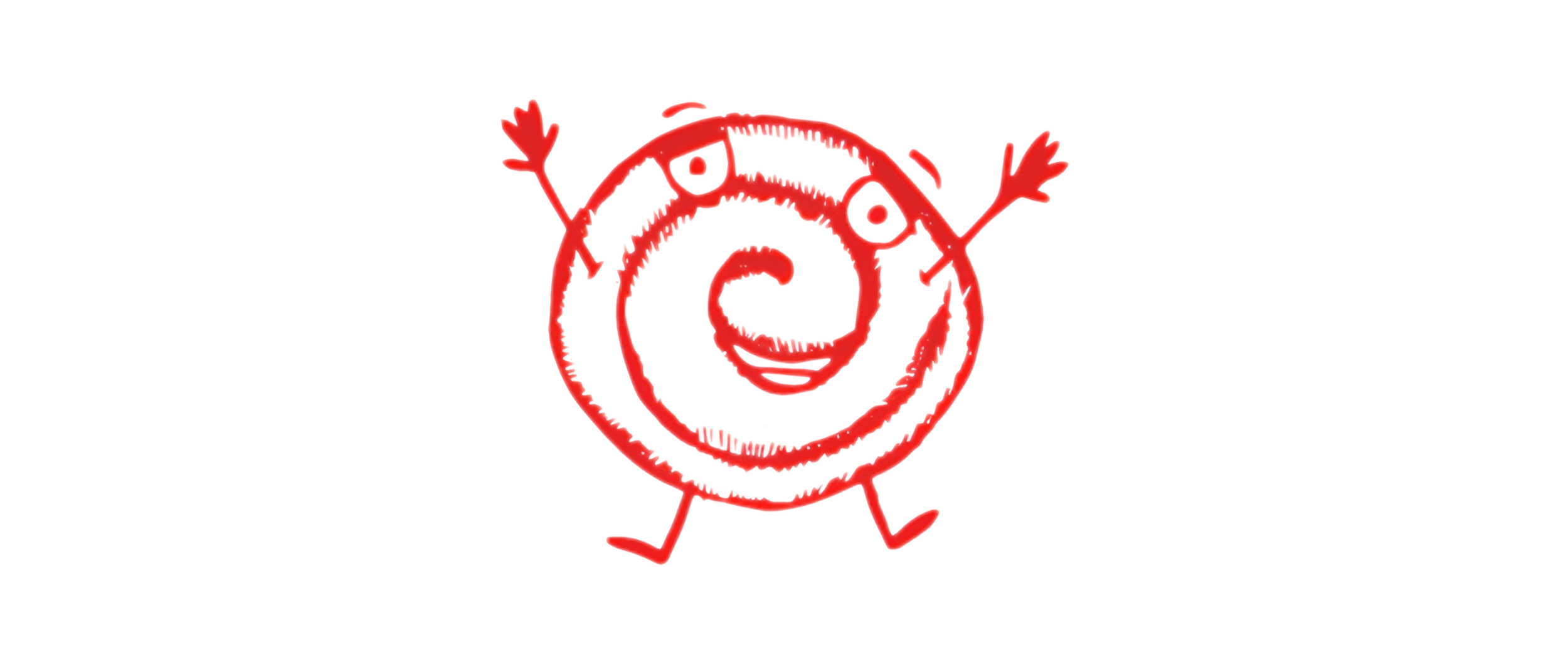 A animated red smiley face with arms, legs, and drawn with a line style. It is holding two axes, with one in each hand, and has an expressive cheerful expression.