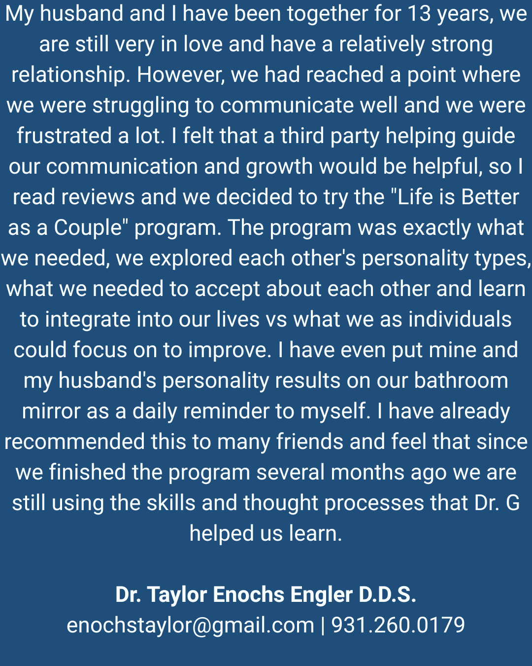 Client Testimonial Marriage coaching