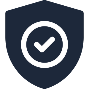 Shield icon with a checkmark in the center, symbolizing security or protection.