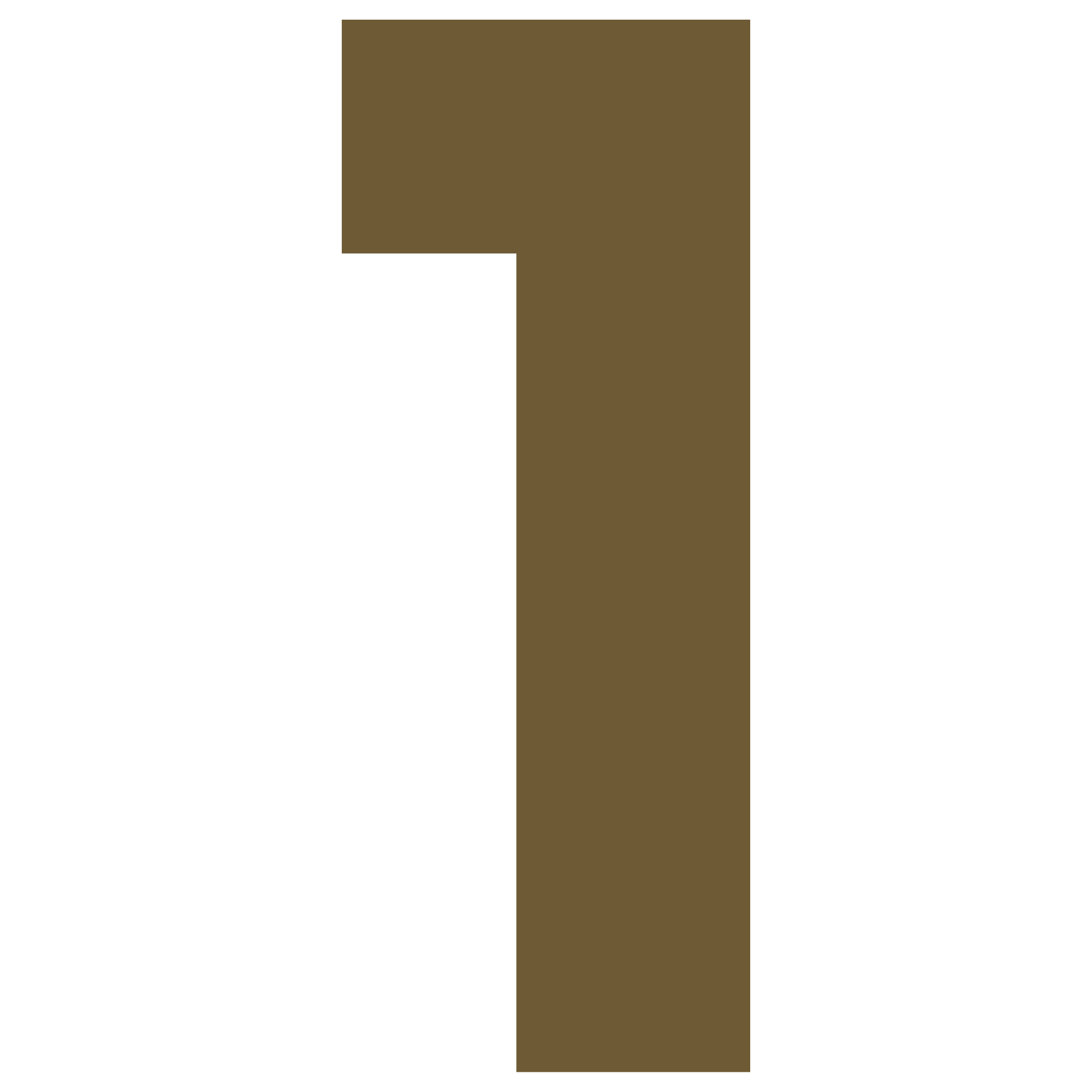 A large, brown, abstract, wooden cutout letter 'F' positioned in the center of a black background.