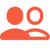Icon of two stylized people, one with glasses, in a coral color