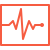 Heartbeat line graph on a red background.