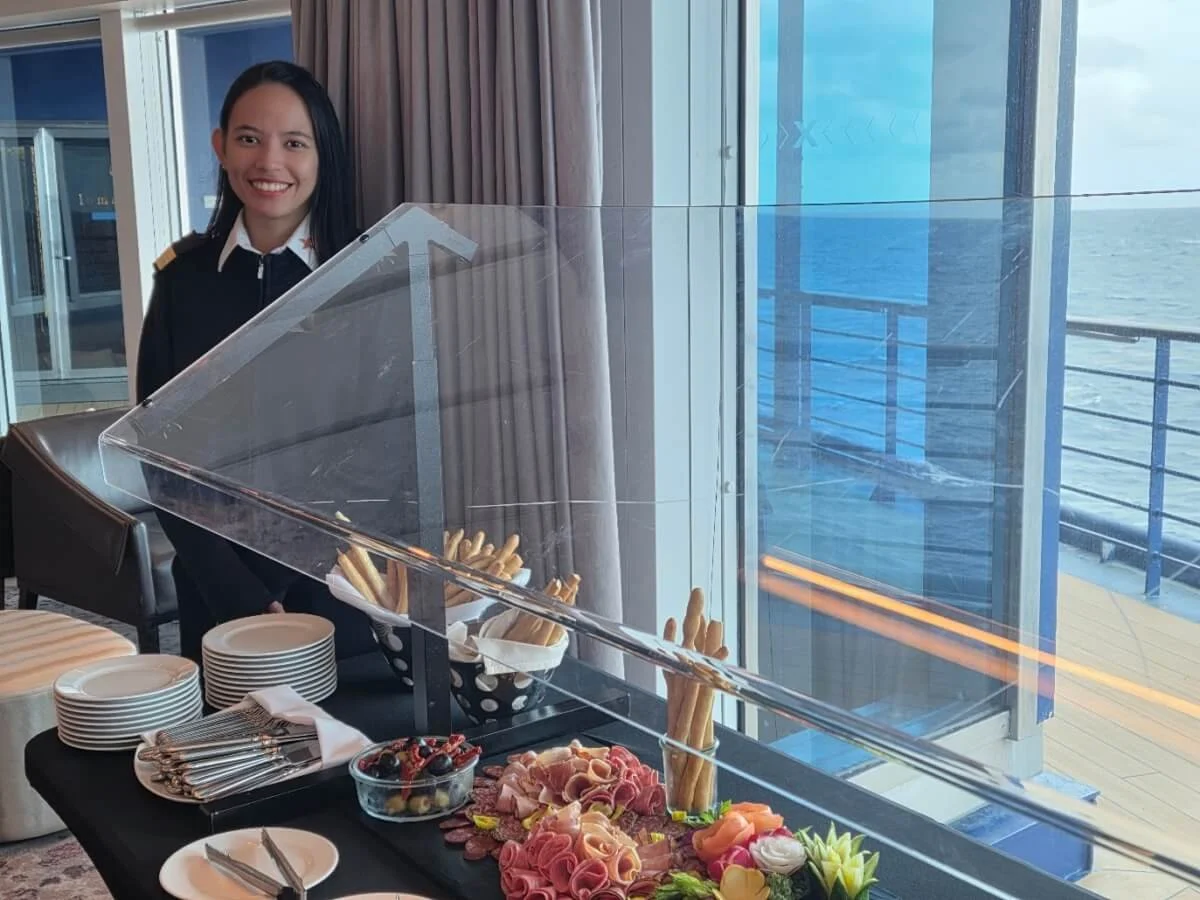 Our Celebrity Group Concierge, Jana, welcomes our group to a private reception.