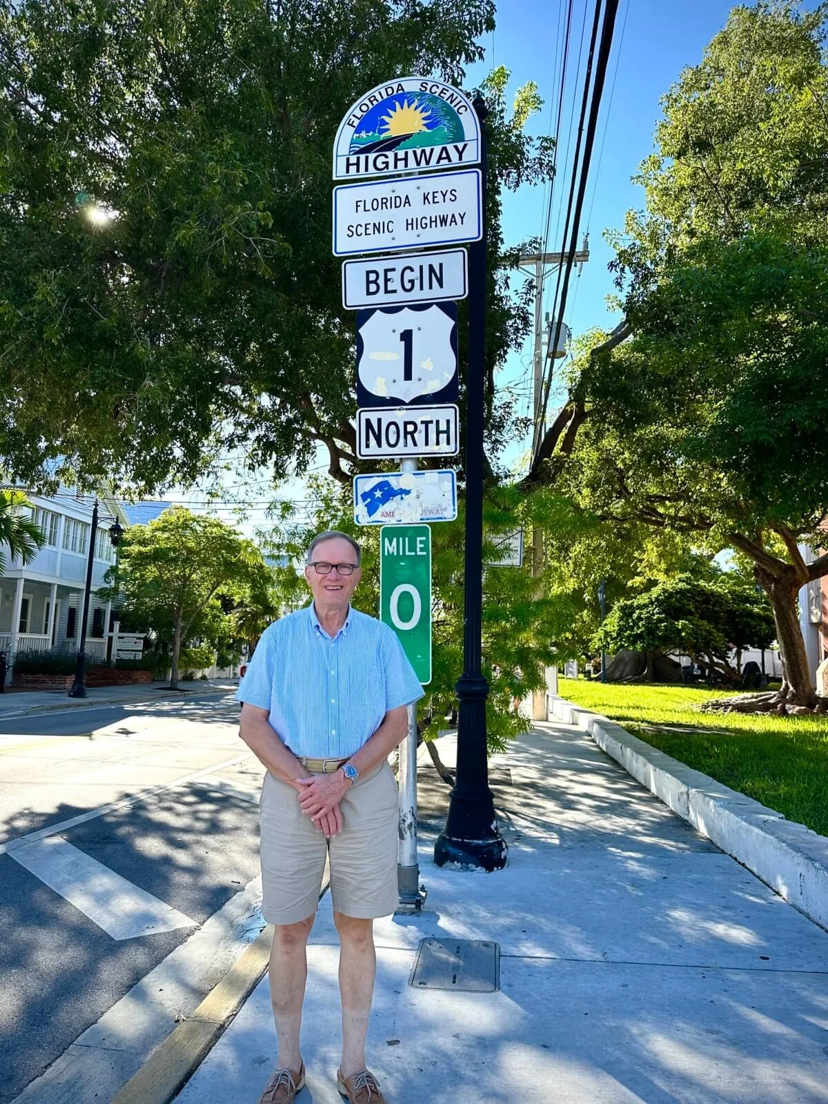 PONY's Mark Nemergut at the U.S. Route 1 Milepost 0 sign in Key West., FL.