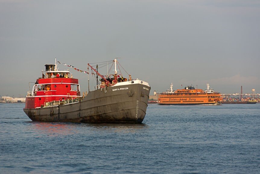 Historic 1938 coastal tanker MARY A. WHELAN and the Staten Island ferry SEN. JOHN. J. MARCHI.