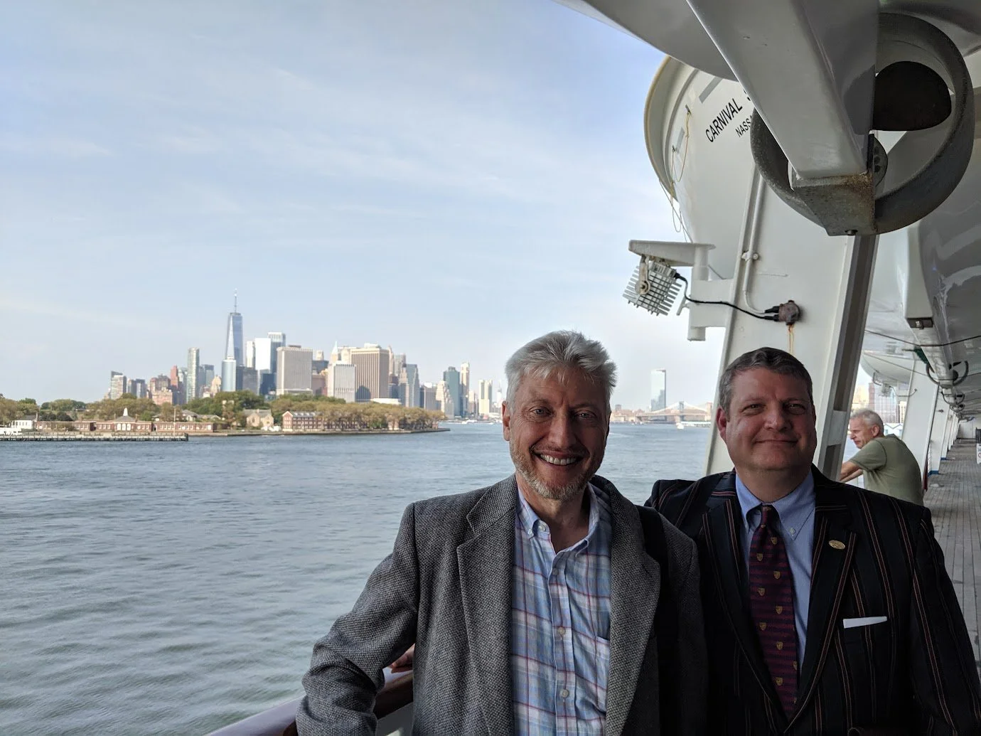 2019 Carnival SUNRISE naming ceremony with Board member Bob Allen (left) and Chairman Pat Dacey, MCT, Manhattan, NY