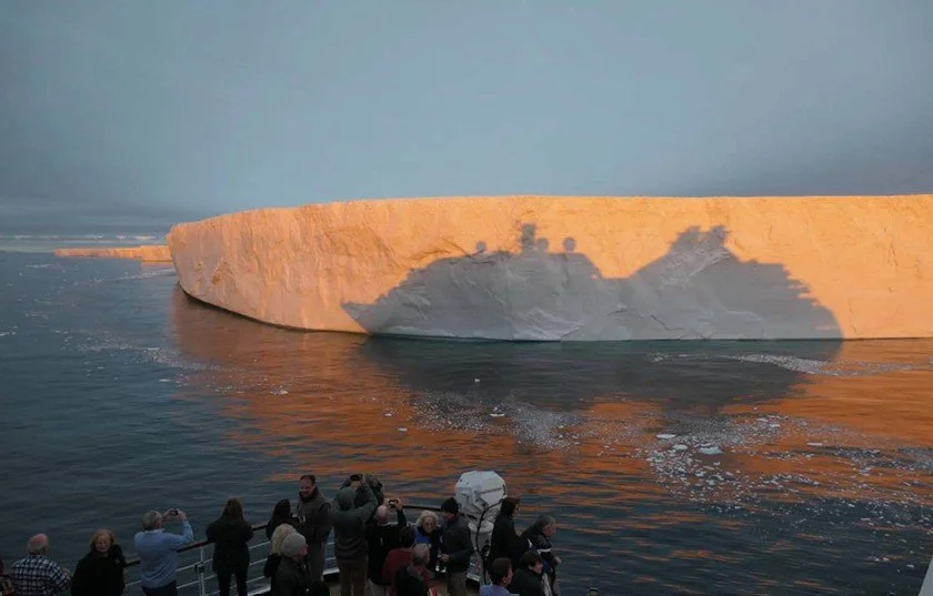 SEABOURN QUEST iceberg shadow on the 11-mile long iceberg A-57A, Antarctica, January 2019 (Mike Boland)