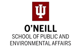 O'Neill School of Public and Environmental Affairs logo with red emblem and black text on a black background.