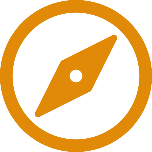 An orange compass icon on a black background.