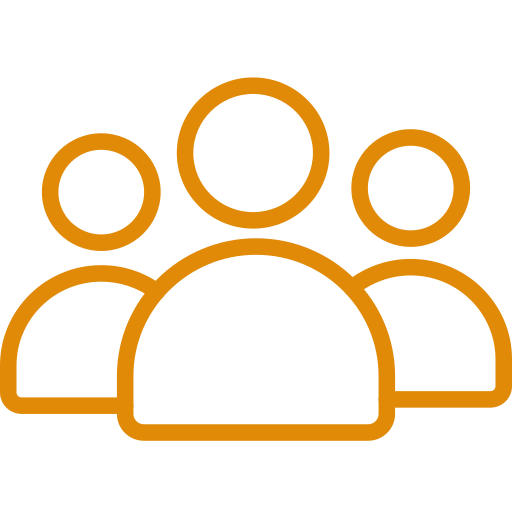 Icon of three people, with one person in front and two behind, representing a group or team.