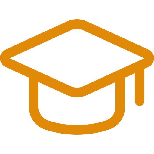 Icon of a graduation cap in orange and black.