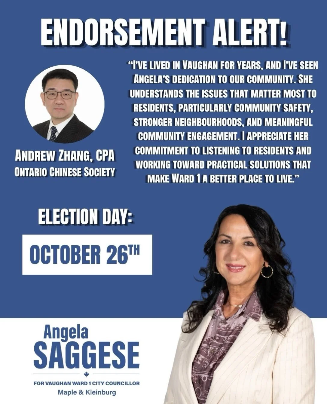 ENDORSEMENT ALERT!

I&rsquo;m honoured to have Chinese community leader Andrew Zhang on #TeamSaggese.

Thank you, Andrew, for your support and for everything that you do for our community. Together, we&rsquo;ll bring positive change to Maple &amp; Kl