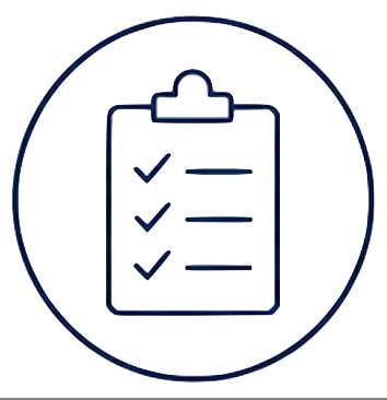 Icon of a clipboard with a house, lines of text, and a magnifying glass.